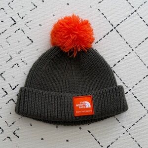The North Face Beanie with Orange Pom